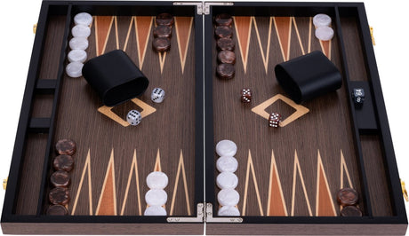 Longfield backgammon 18 inch – ingelegd walnoot hout – luxe koffer van walnoot – strategisch bordspel reisspel – engelhart