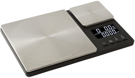 Kitchenaid Küchenwaage, digital, doppelte Wiegeplattform, 5 kg, 500 gr, Tarafunktion, silber -