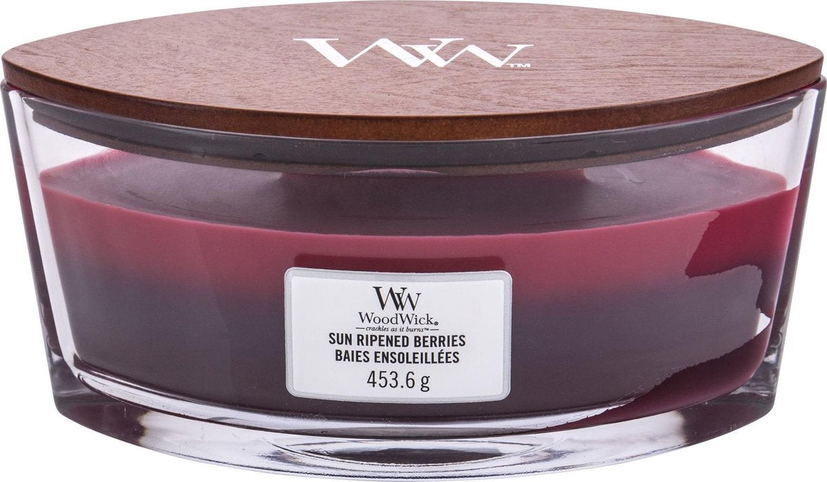 Woodwick Heartwick Flame Trilogy Ellipse-Duftkerze – sonnengereifte Beeren – 50 Brennstunden