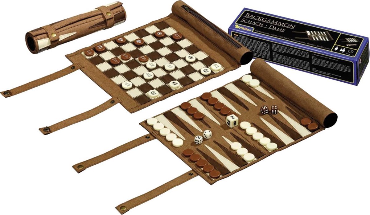 Philos Reiseset für Backgammon, Schach und Dame