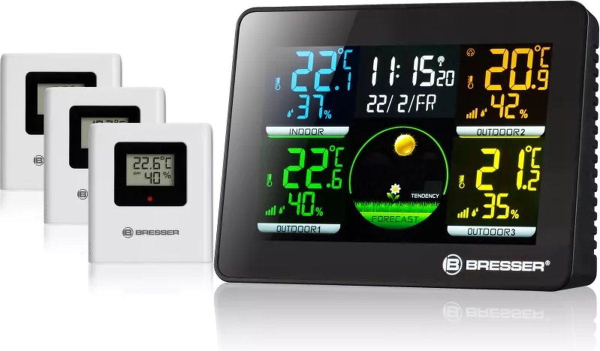 Bresser Wetterstation - Thermo-Hygro Quadro NLX - Thermo-Hygrometer - 3 Außensensoren