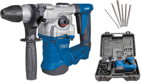 Scheppach Bohrhammer DH1300plus – 1250 W – 5 Jahre – SDS-Plus – inklusive Flachmeißel, Spitzmeißel, Bohrerset-Koffer