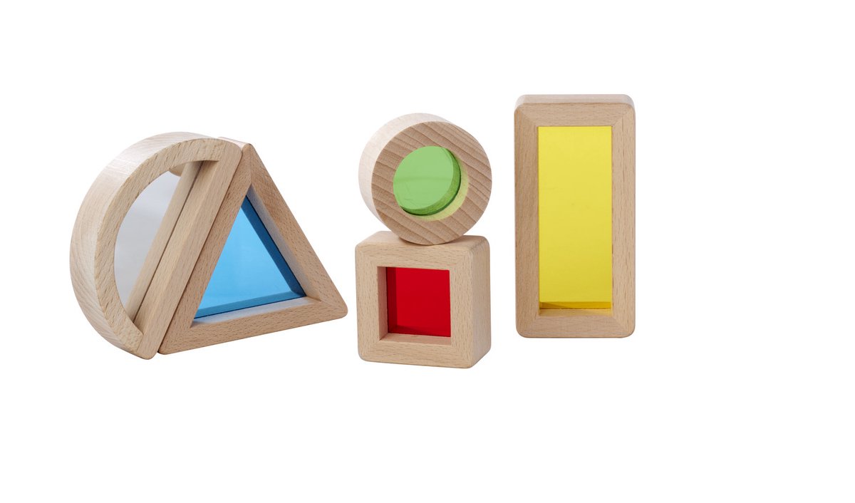Eichhorn – Bausteine aus Holz mit Acrylglas – Montessori-Spielzeug – verschiedene Formen und Farben – Bogen mit Spiegel, Dreieck, Rechteck, Quadrat und Kreis – Augen-Hand-Koordination – Entwicklungsspielzeug – Baby, Kleinkind