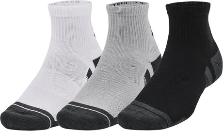 Under Armour ua Performance Tech 3pk qtr Unisex-Sportsocken – Grau – Weiß – Grau