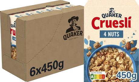 Quaker Granola 4 Nüsse – Frühstücksflocken – 6 x 450 Gramm
