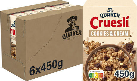 Quaker Cruesli Cookies Cream – Frühstücksflocken – 6 x 450 Gramm