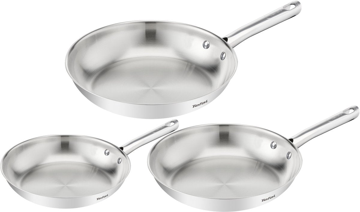 Tefal Duetto auf B866S334 – Set mit 3 Bratpfannen – Induktion – Pfannenset 20 24 28 cm – hochwertiger Edelstahl – Thermo-Fusion™ – Bratpfanne