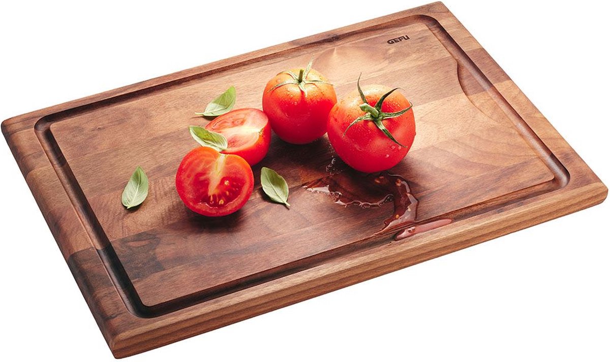 Gefu Enno Schneidebrett mit Saftrille – 37 x 25 cm – europäisches Walnussholz – doppelseitig – antibakteriell