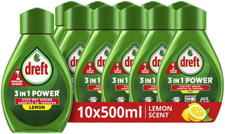 Dreft 3in1 Powerspray für Geschirr und Küche – Nachfüllung – Fettlöser – Zitronenduft – 10 x 500 ml