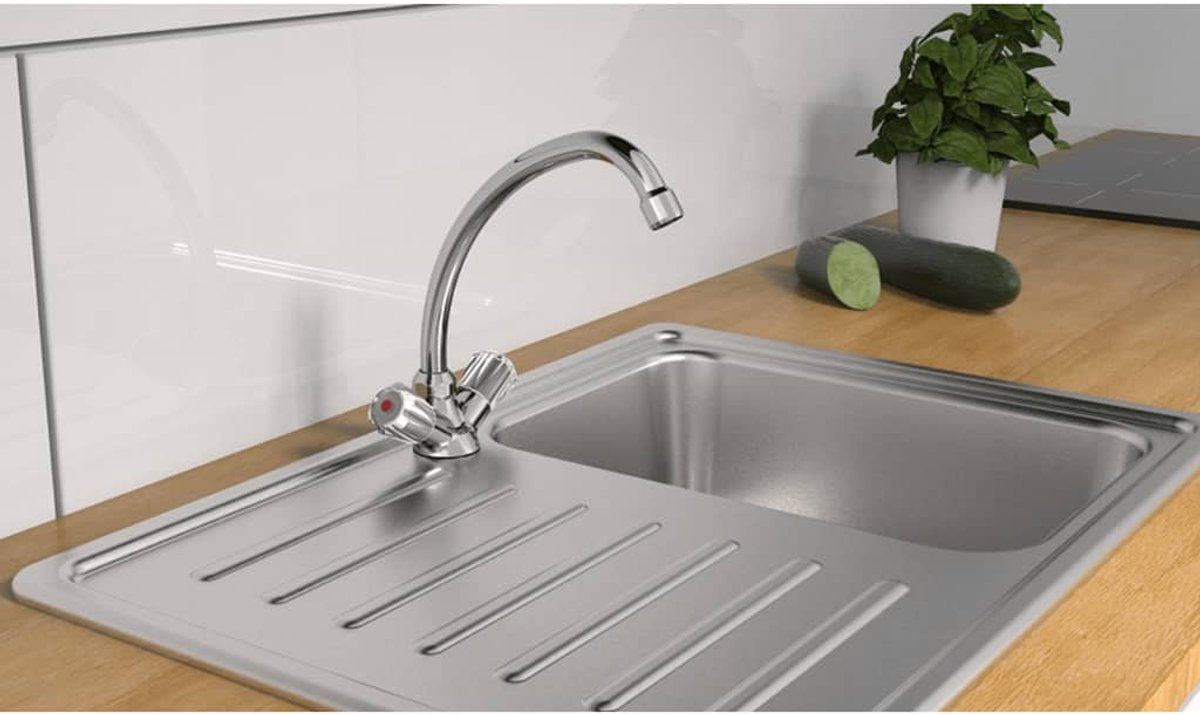 Schütte brillant Waschtischarmatur für Warmwasserbereiter mit freiem Auslauf – Mischbatterie – Niederdruck – mit Ablaufgarnitur – Chrom