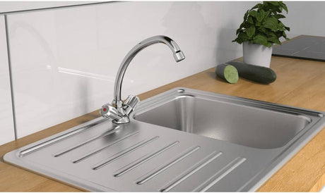 Schütte brillant Waschtischarmatur für Warmwasserbereiter mit freiem Auslauf – Mischbatterie – Niederdruck – mit Ablaufgarnitur – Chrom