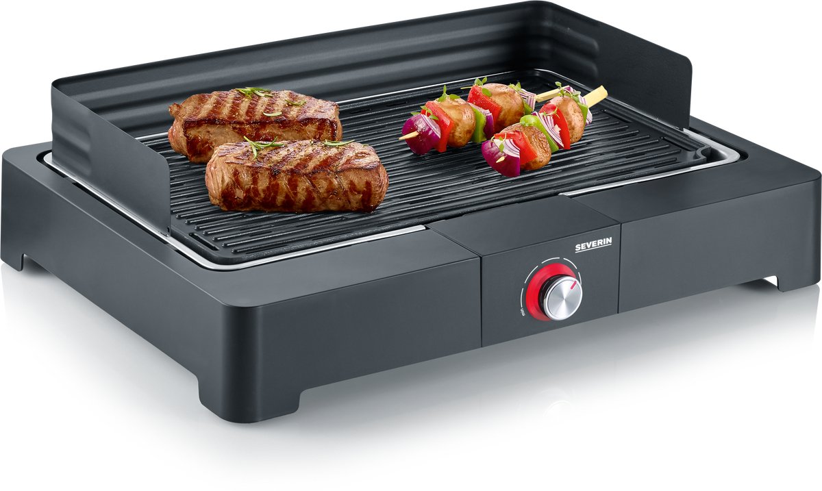 Severin pg 8567 – elektrischer Tisch-BBQ-Grill – 2200 W – 230 °C – Grillplatte aus Gusseisen – schwarz
