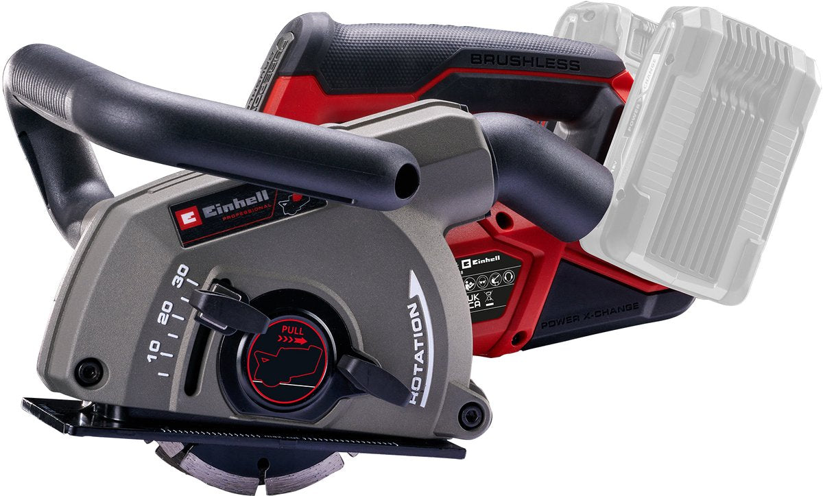 Einhell Profi Akku-Mauernutfräse TP-MA 36 30 LI BL Solo - Power X-Change - 36 V Li-Ion - ø125 mm - Nuttiefe 5-30 mm - Nutbreite 8-30 mm - Staubabsaugung - inkl. 2x Diamanttrennscheiben
