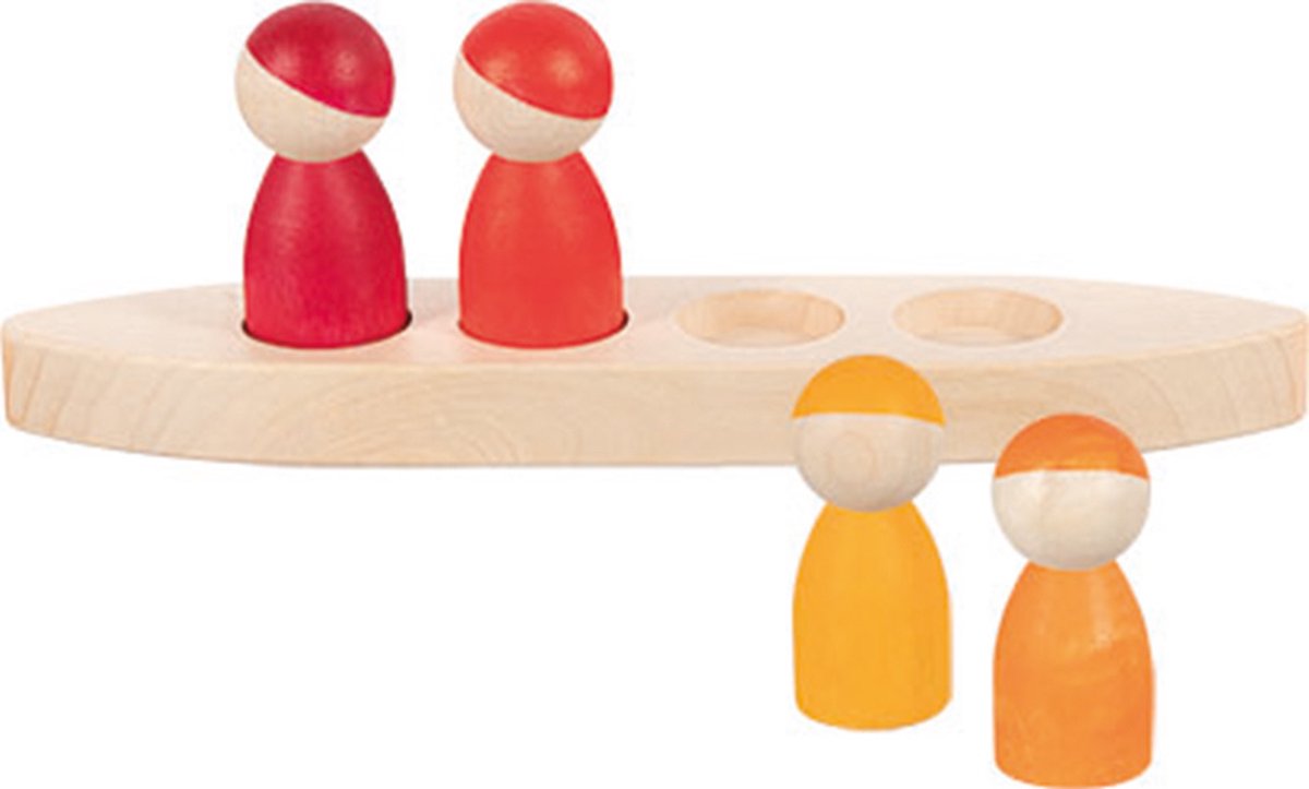 Goki -Holzspielfiguren in einem Boot, 5dlg.