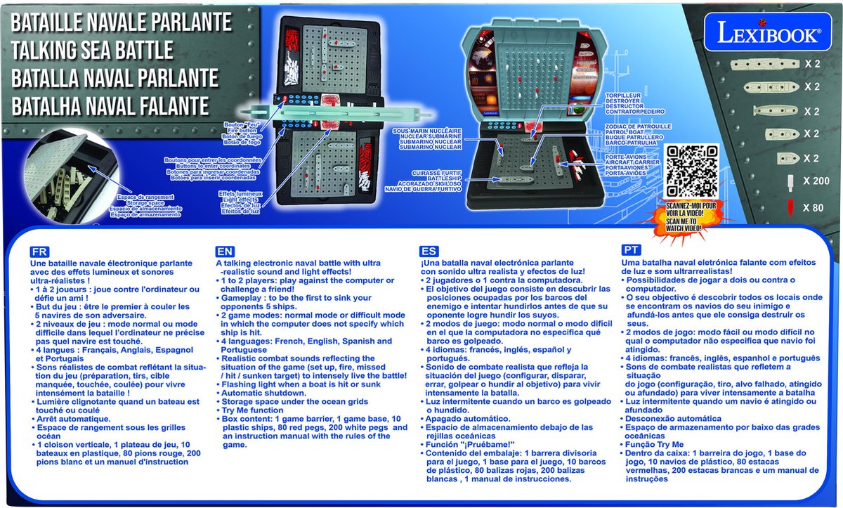 Lexibook beleuchtetes sprechendes elektronisches Schlachtschiff – 1 bis 2 Spieler (FR EN ES PT)