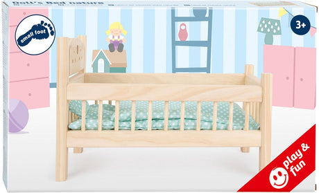 Kleiner Fuß - Holzpuppenbett natürlich mit Bettwäsche, 4ldg.