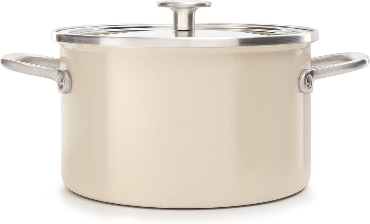 Kitchenaid Stahlkern-Emailtopf 24 cm 6 l – mandelweiß – Induktion – PFAS-frei
