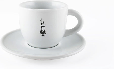 Bialetti Cappuccino- oder Kaffeetasse mit Untertasse – Porzellan – Weiß – Originalgeschirr