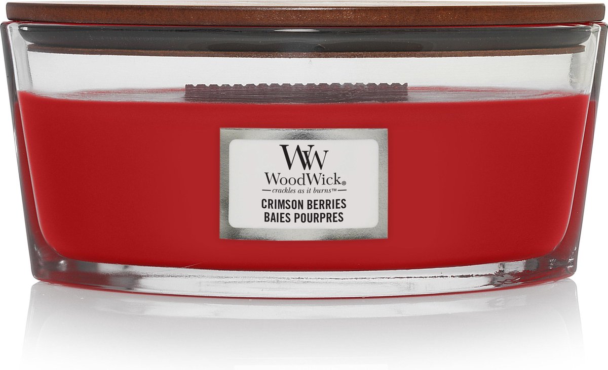 Woodwick Heartwick Flame Ellipse Duftkerze – purpurrote Beeren – 50 Brennstunden