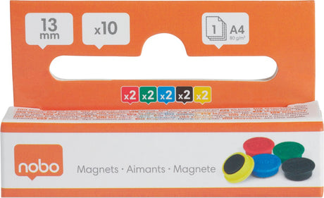 Magnetische Whiteboard-Magnete von Nobo – 10er-Pack – 13-mm-Magnete – in 5 Farben sortiert