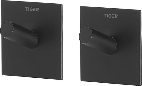Tiger square - handdoekhaak (2 stuks) - zonder boren - handdoekhaakjes - 3m tape - mat zwart
