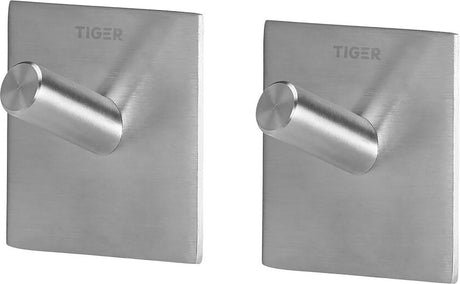 Tiger quadratisch - Handtuchhaken (2 Stück) - ohne Bohren - Handtuchhaken - 3m Band - gebürsteter Edelstahl