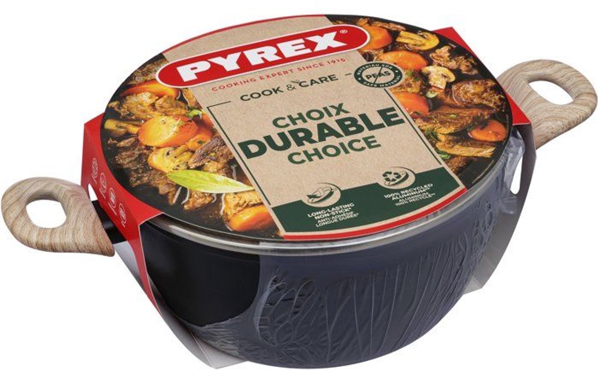 Pyrex-Bräter mit Deckel – Cook Care – 24 cm – Antihaftbeschichtung – induktionsgeeignet – PFAS-frei