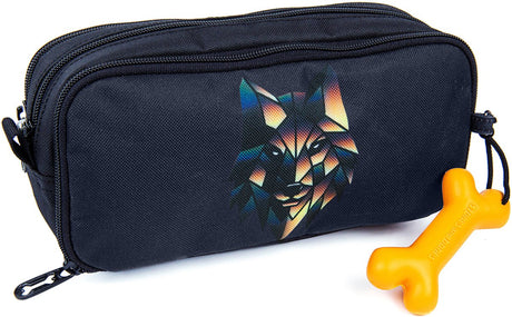 Stones and bones rowan 2.0 - etui - pennenzak voor kinderen - 3 vakken - wolf - donkerblauw