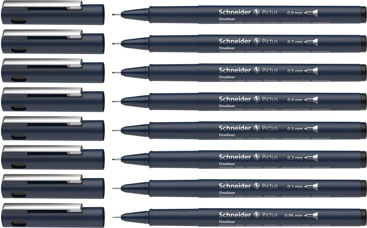 Schneider Schreibgeräte Schneider Fineliner – Pictus – Schwarz – Set mit 8 Stück – S-197598