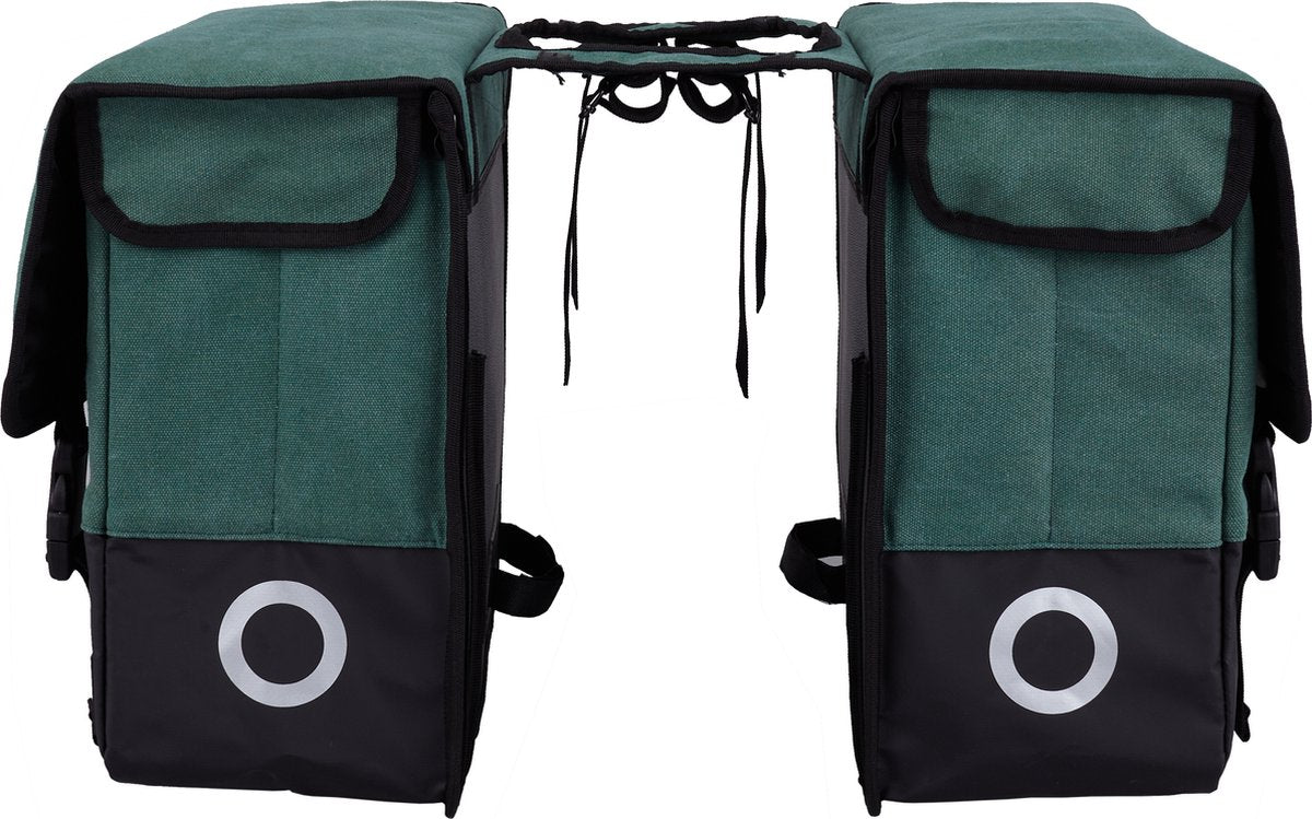 Willex doppelte Fahrradtasche – Segeltuch – Reflexion – 57 Liter – universelle Montage – Jägergrün mattschwarz
