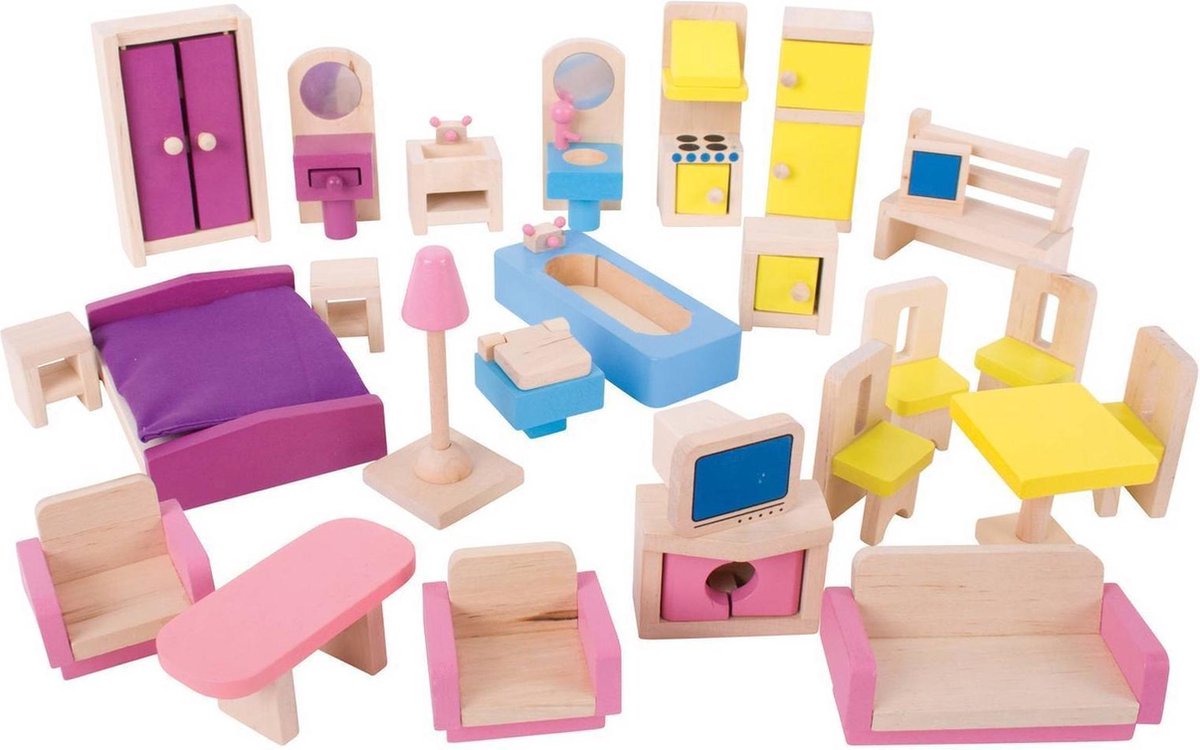 Bigjigs Puppenhausmöbel aus Holz, 27-teilig.