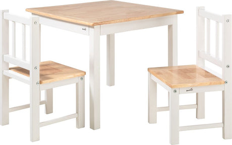 Geuther Kinderstühle für Kleinkinder mit Kindertisch - Kindersitzgruppe - 3-teilige Kindersitzgruppe aus Holz - Maltisch für Kinder - Weiß