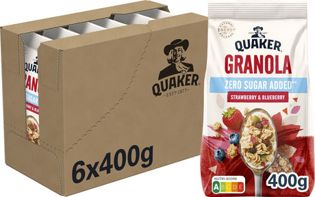 Quaker Müsli ohne Zuckerzusatz Erdbeere Blaubeere – Frühstücksflocken – 6 x 400 Gramm