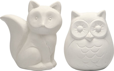 Creativ Company Tier-Spardose, Eule und Fuchs, H: 9 cm, weiß, 2 Stück 1 Box