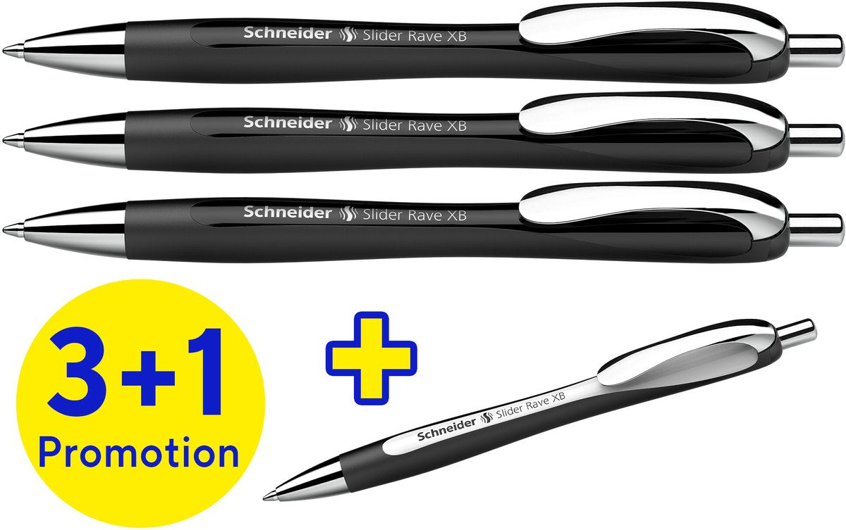 Schneider Schreibgeräte Schneider Kugelschreiber – Slider Rave Trend – Feder xb – Sortierbox 3 + 1 gratis – S-132584