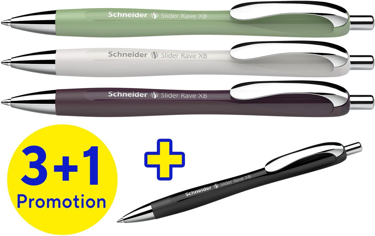 Schneider Schreibgeräte Schneider Kugelschreiber – Slider Rave Trend – Feder xb – Sortierbox 3 + 1 gratis – S-132684