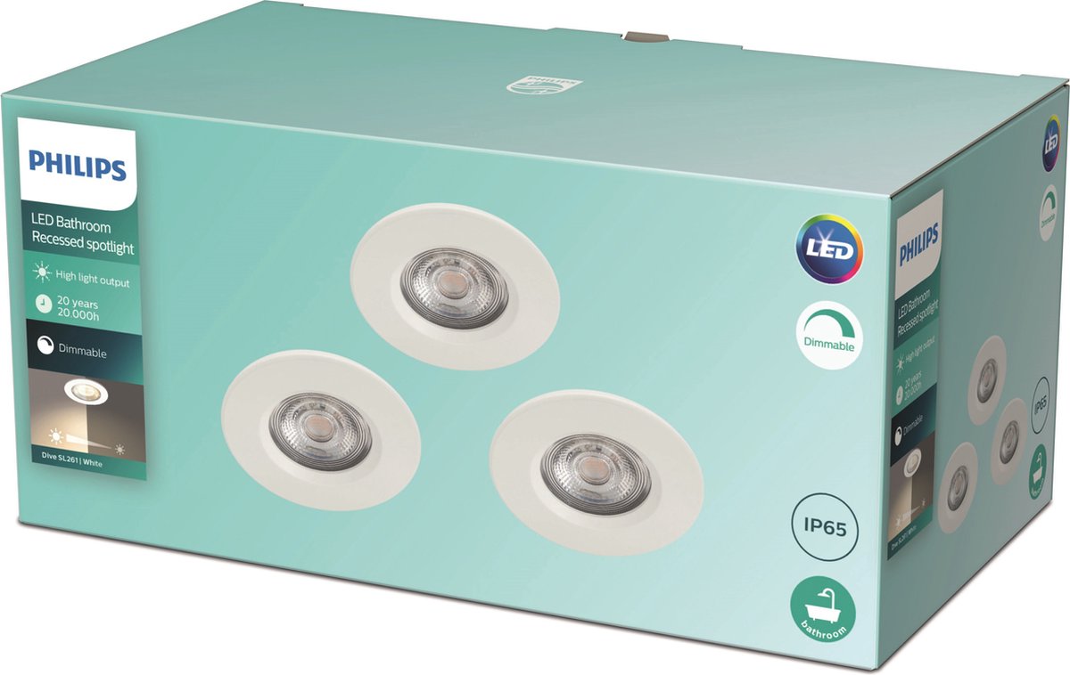 Philips led philips dive badkamerinbouwspot - 3-lichts - wit