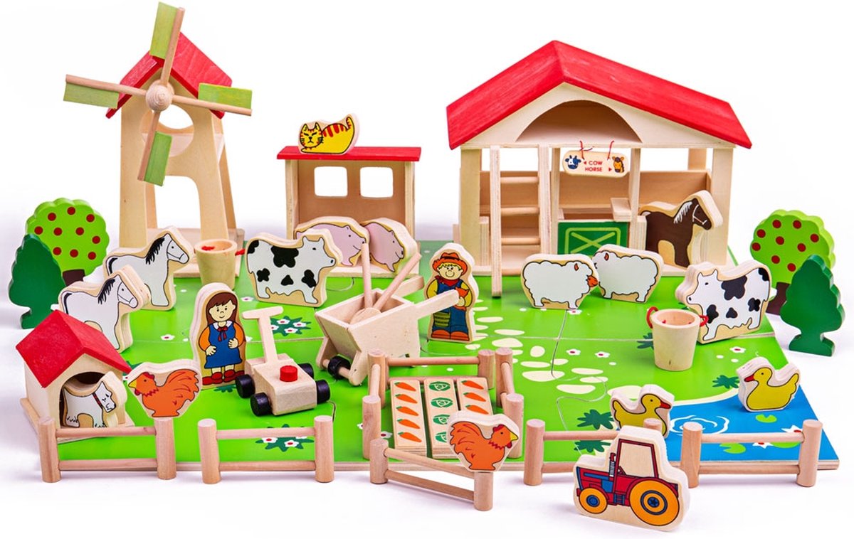 Bigjigs Holzspielfarm mit Accessoires, 48dlg.