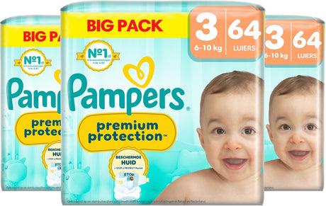 Pampers Premium Protection Windeln der Größe 3 – 3 x 64 Stück – 6 kg bis 10 kg
