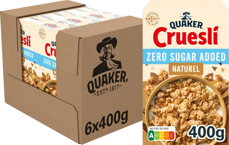 Quaker Cruesli ohne Zuckerzusatz, natürlich – Frühstücksflocken – 6 x 400 Gramm
