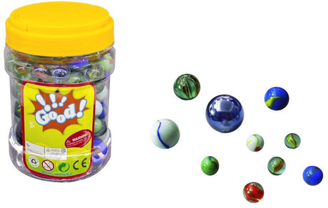 Amuuso gut! Glasmurmeln im Glas – Murmelset in verschiedenen Größen und Farben – inklusive Knallen – Spielzeug für draußen – ab 3 Jahren