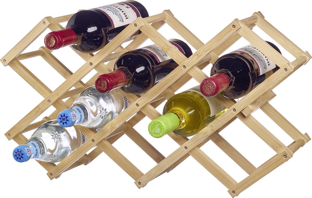 Westmark Weinregal bene – ausklappbares Weinregal, schmales Holzregal für bis zu 10 Flaschen, stabil und platzsparend, stilvolles Design – Bambus