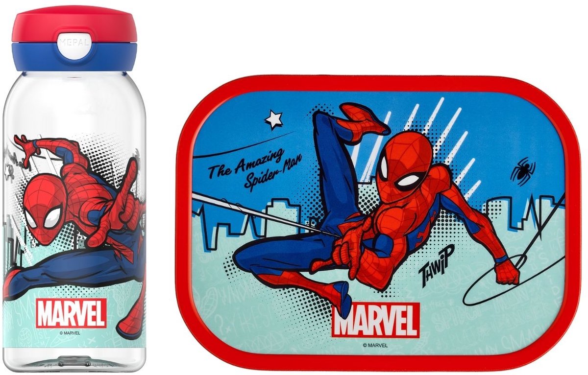 Mepal lunchset (drinkfles met flipdop lunchbox) campus - 600 + 750 ml - broodtrommel en drinkbeker voor kinderen - bento box - drinkfles met flipdop - spiderman