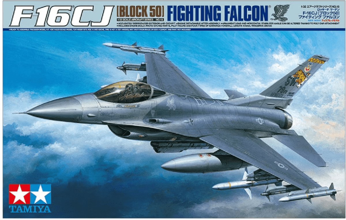 Tamiya Modellbausatz Militärfahrzeuge – 60315 F-16CJ (Block 50) Kampffalkenflugzeug aus Kunststoff – 1:32 – Modellbau