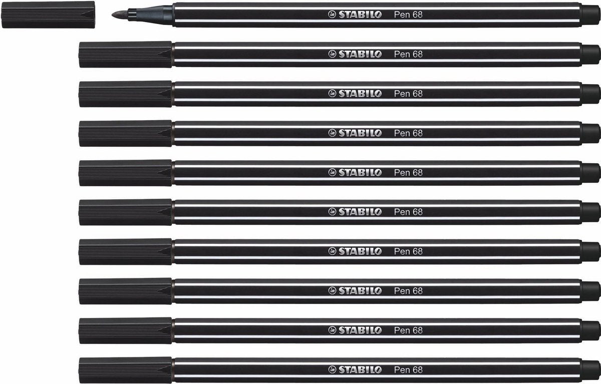 Stabilo Pen 68 – Premium-Filzstift – Schwarz – Box mit 10 Stück