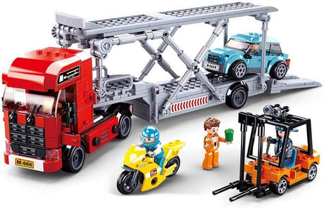 Sluban Town Car Transporter Truck Konstruktionsspielzeug für Kinder ab 6 Jahren – Konstruktionsspielzeug Modellbau – Baukasten mit 581 Bausteinen – M38-B0880