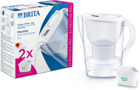 Brita - Wasserfilterkanne - Marella Cool - 2,4l - Weiß - inkl. 2 Maxtra Pro All-in-1-Filterkartuschen – Vorteilspack