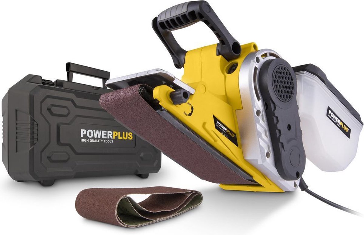 Powerplus Elektro-Bandschleifer Powx0460 – 950-W-Schleifer – Schleifband 533 x 75 mm – 380 min-1 – mit Aufbewahrungskoffer – mit 3 Zubehörteilen.