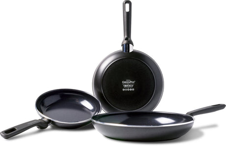 Greenpan Memphis Bratpfannenset 3-teilig – 20 24 28 cm – PFAS-freie Antihaftbeschichtung – Induktionspfannenset – Keramikpfanne – ofenfest bis 160 °C – Kaltgriffe – Schwarz