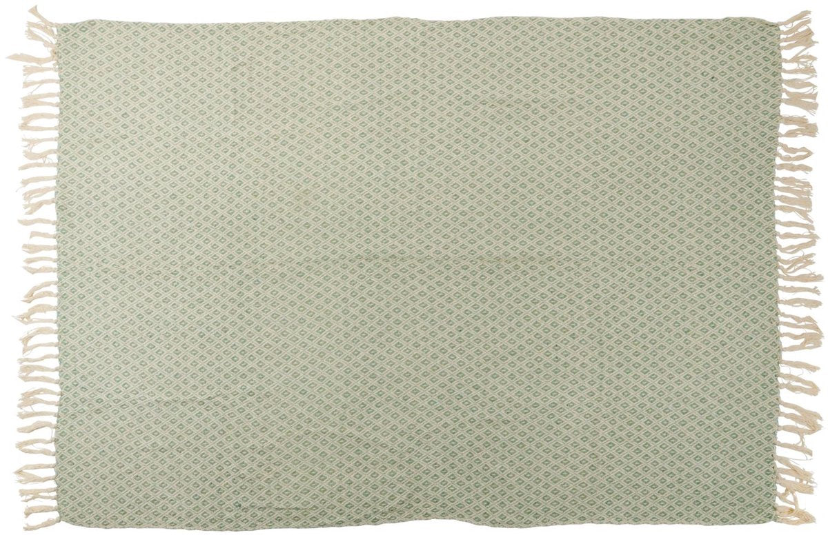 Arti casa katoenen plaid - 130 x 170 cm - decoratieve deken met franjes - groen naturel